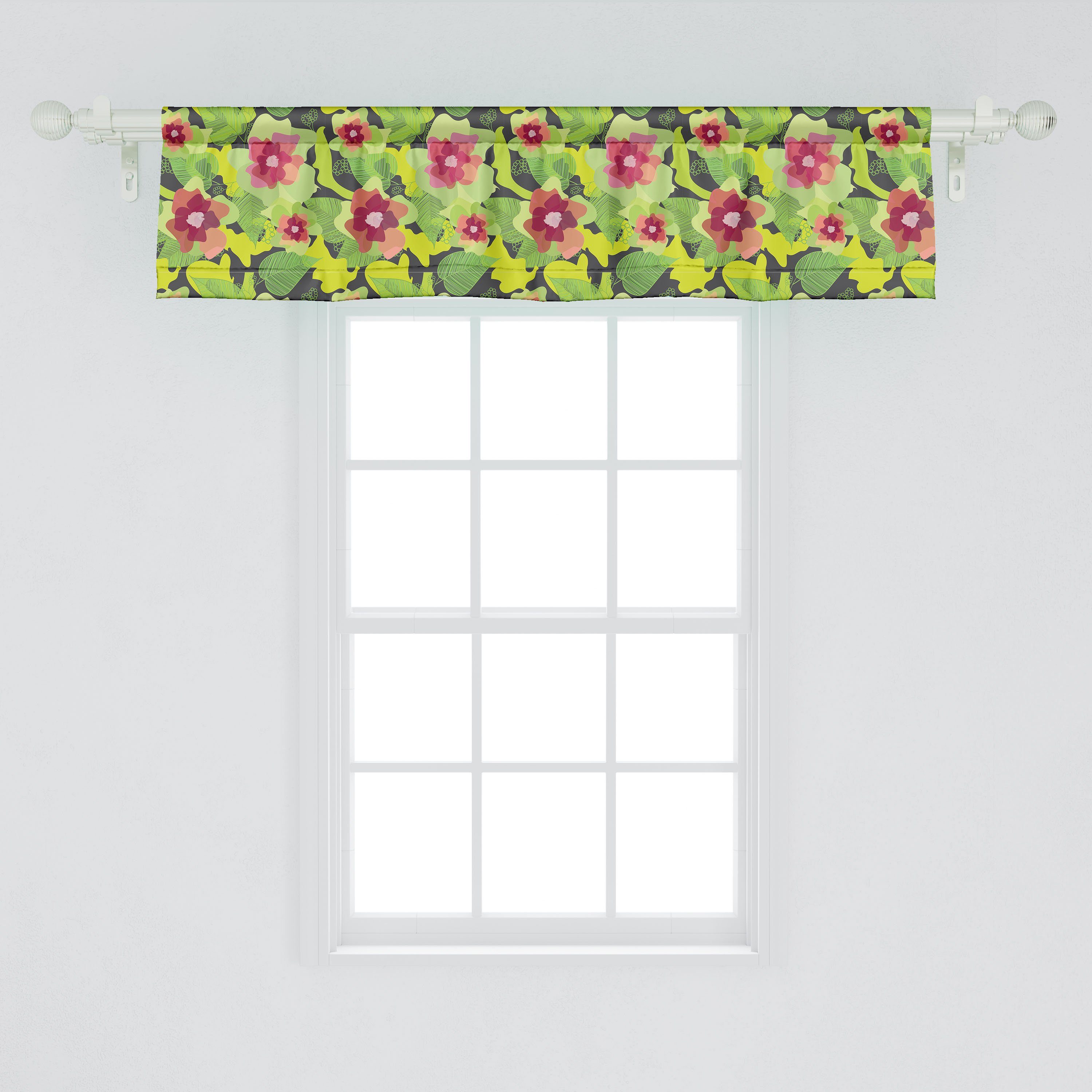 Scheibengardine Vorhang Volant für Blumen Blumen Abakuhaus, Abstrakte Schlafzimmer Küche Stangentasche, mit Verflochten Dekor Microfaser