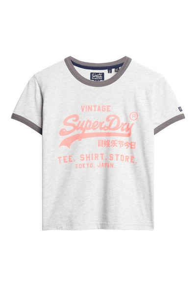 Superdry T-Shirt Superdry Damen T-Shirt NEON VL T-SHIRT Glacier Grey Marl Hellgrau