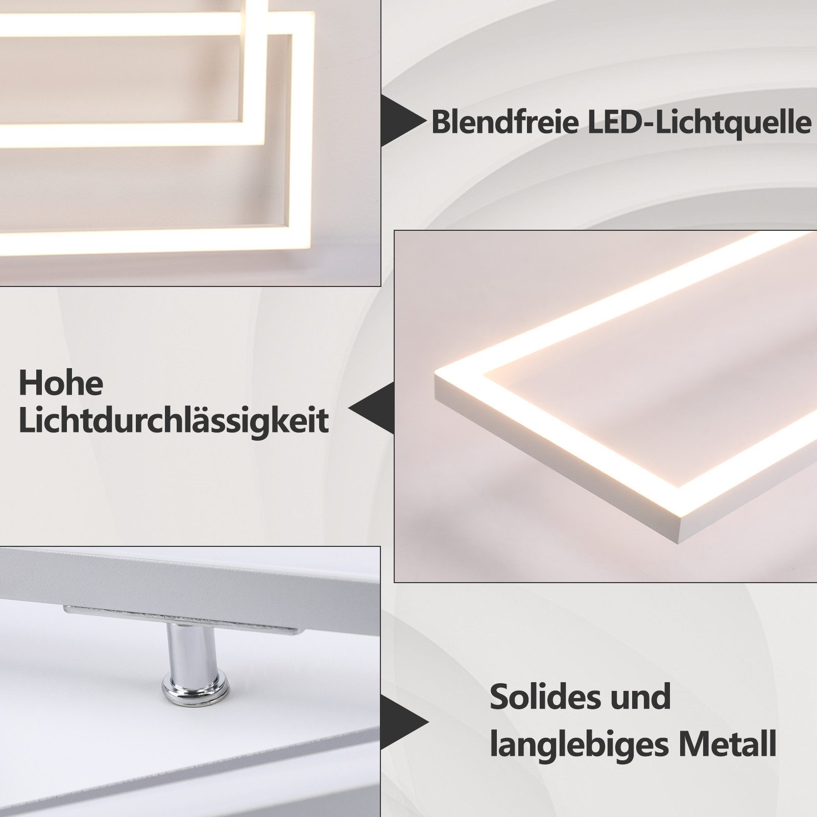 ZMH LED Deckenleuchte Wohnzimmer Dimmbar 36/48W Modern Deckenlampe mit Fernbedienung, Augenschutz, Einfache Installtion, LED fest integriert, 3000-6500K, Dimmbar Geometrisch Deckenbeleuchtung für Schlafzimmer