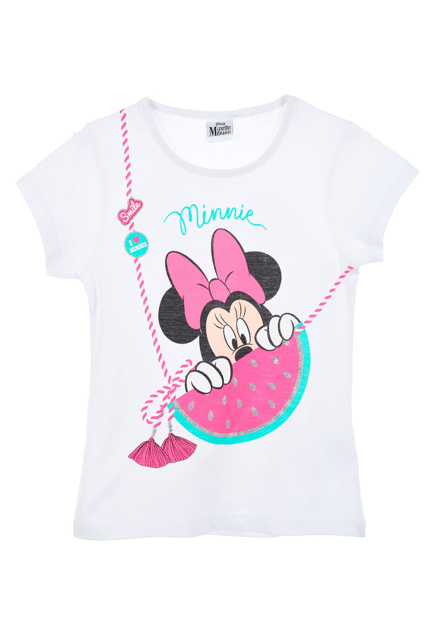 Disney Minnie Mouse T-Shirt Mädchen Kurzarm-Shirt Kinder Oberteil Sommer Weiß