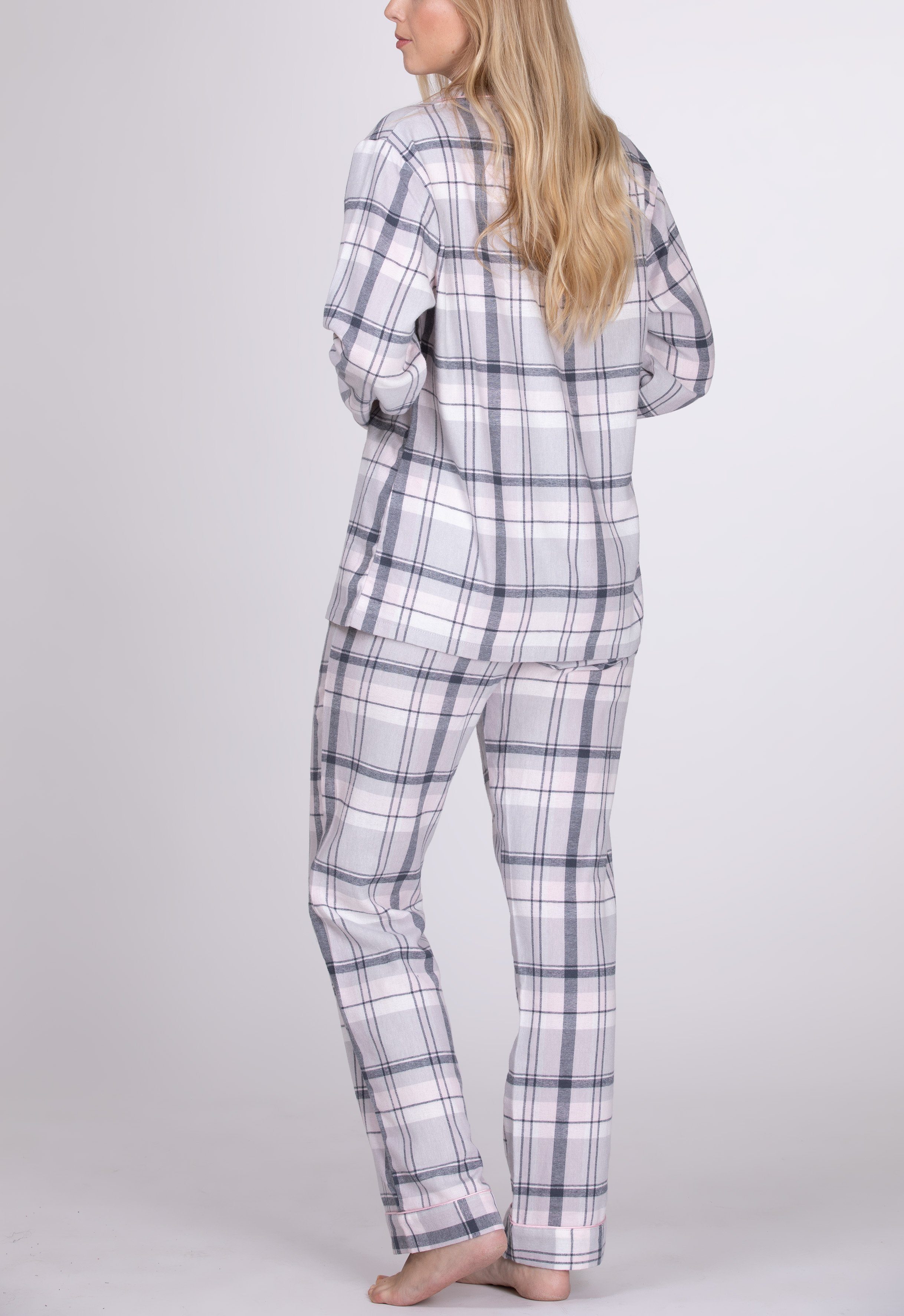 für Schlafanzug Flanell aus Pyjama Damen Baumwolle 100% maluuna