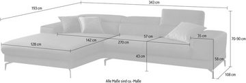 W.SCHILLIG Ecksofa piedroo, Kopfteilverstellung, wahlweise mit Sitztiefenverstellung, Breite 343cm