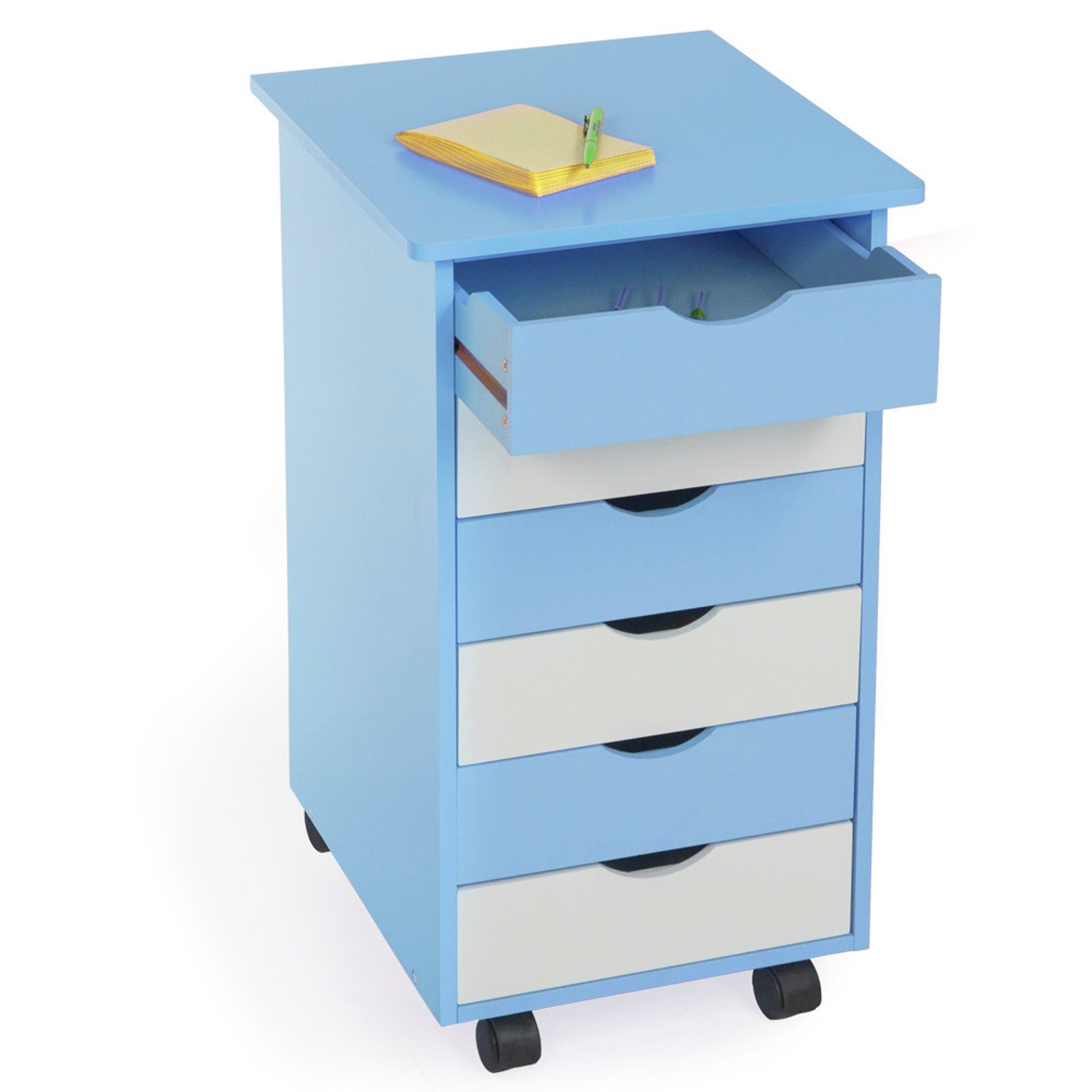 tectake Rollcontainer Rollcontainer aus blau Holz 65x36x40cm