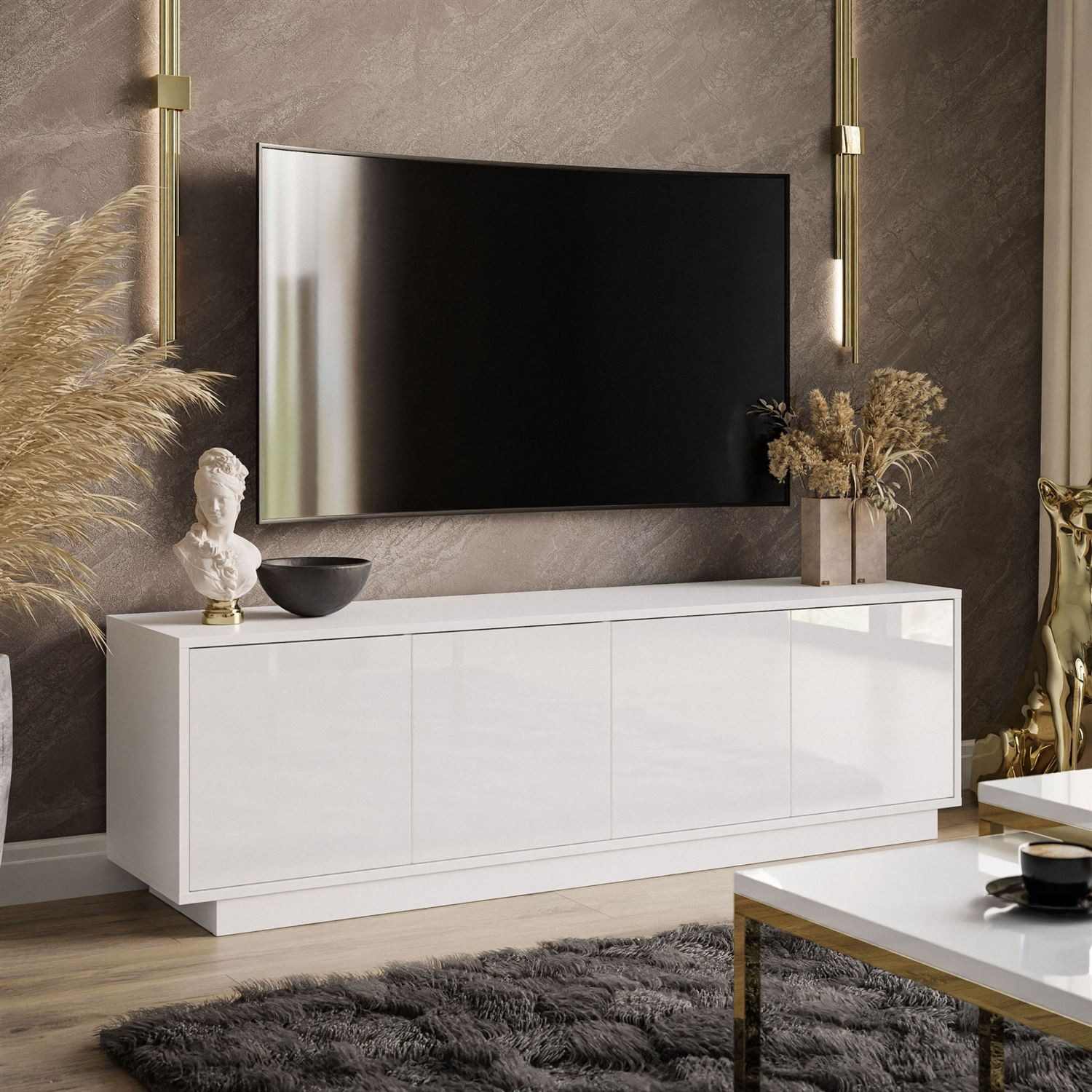 Lookway TV-Schrank SANAYI in Weiß Hochglanz Breite: 156 cm günstig online kaufen