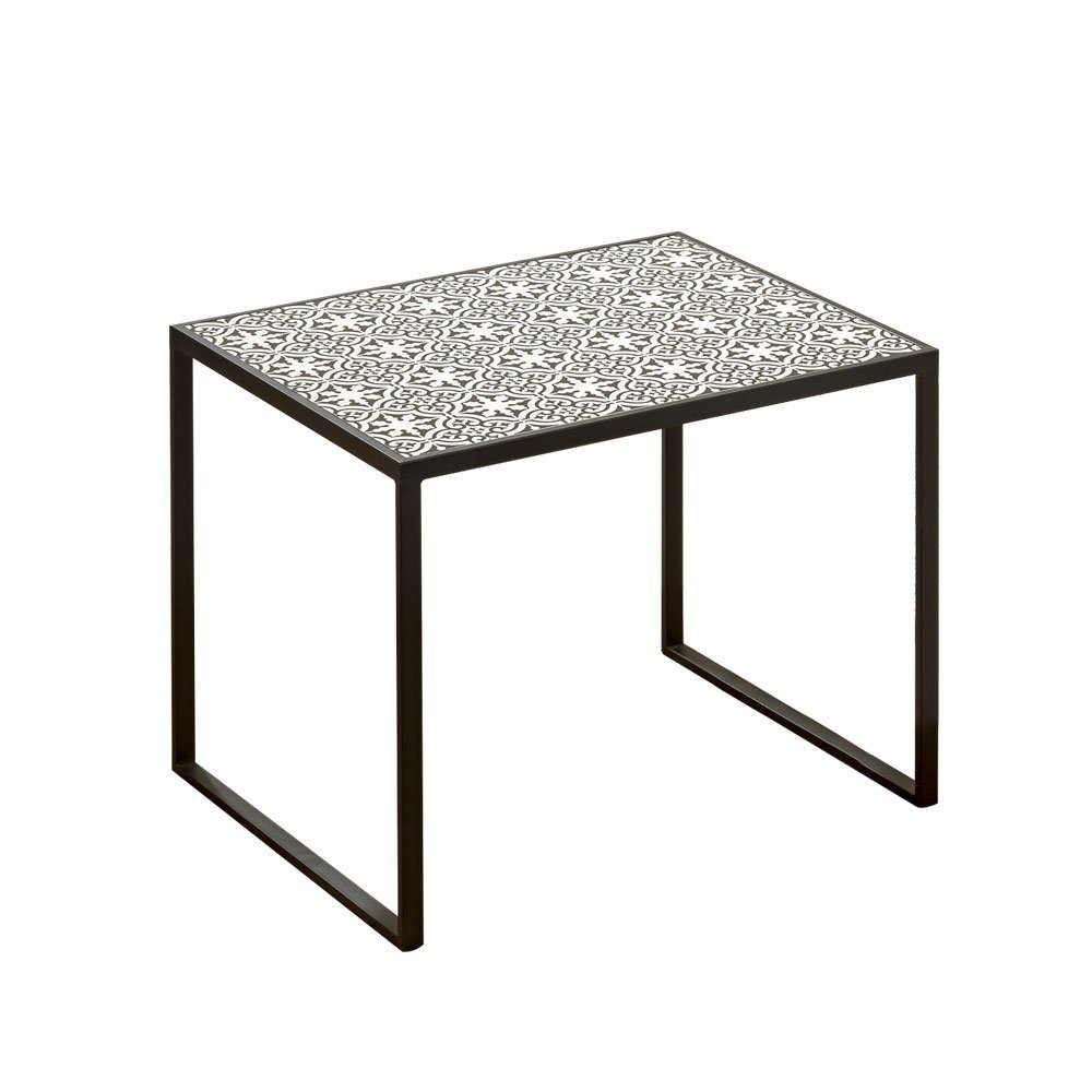 Beistelltisch Sofatisch schwarz 2x Ornamente weiß Metall Beistelltisch, BOLTZE Nachttisch