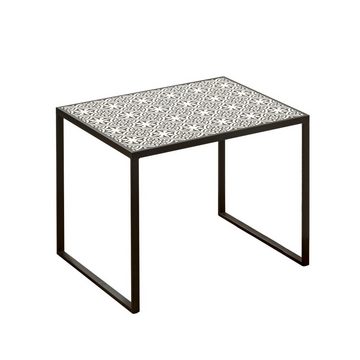 BOLTZE Beistelltisch, Beistelltisch Sofatisch Nachttisch Metall schwarz weiß Ornamente 2x
