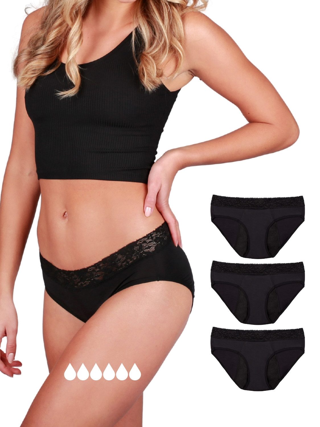 Taynie Periodenslip Queen ultra - Periodenunterwäsche sehr starke Blutung - Damen (Spar-Set, 3-St., 3er-Pack) Auslaufsichere Periodenunterwäsche / Periodenslip aus Bio-Baumwolle