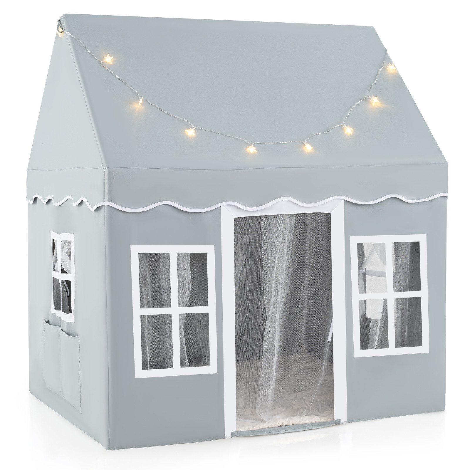 COSTWAY Spielzelt Indoor Kinderzelt, großes Spielzelt mit Sternenlichtern