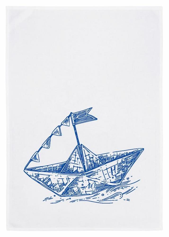 17;30 Hamburg Geschirrtuch Papierschiffchen, blau, (1-tlg), 50x70cm, Siebdruck