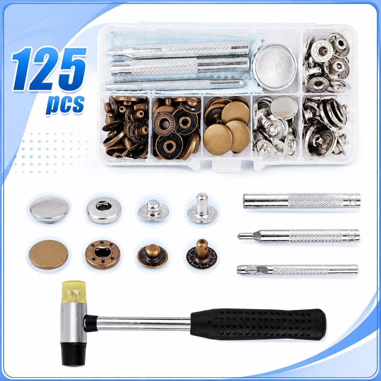 Druckknopf 120 Stück Druckknöpfe Set mit Hammer, 2 Farben Kupfer Druckknopf