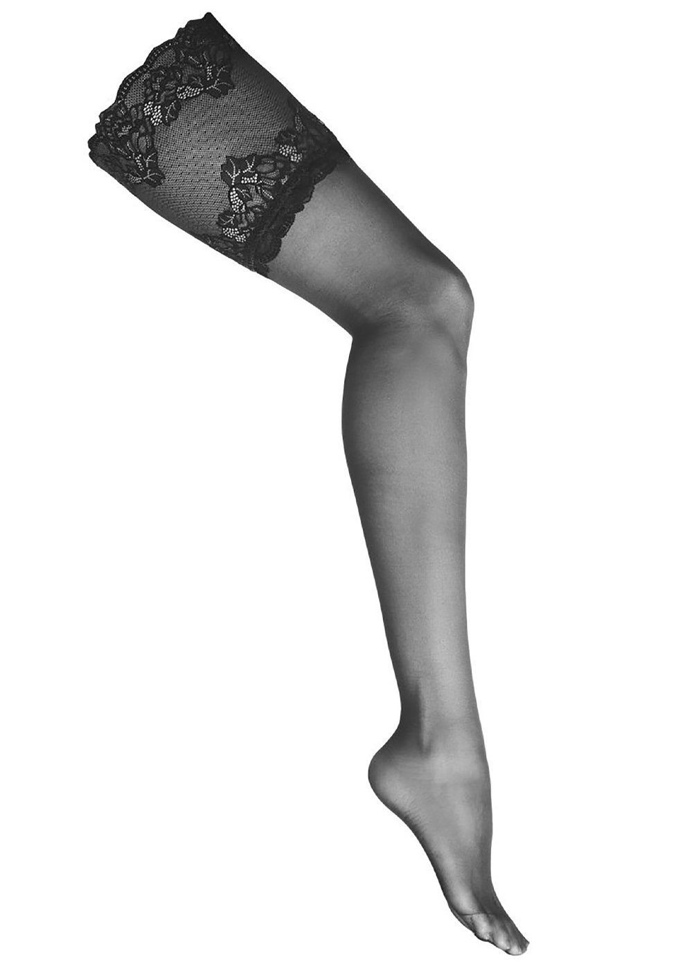 KOTEK Strapsstrümpfe Straps-Strümpfe mit breitem Spitzen-Bund - schwarz (1-Paar) transparent