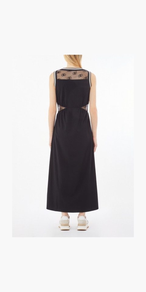 Liu Jo Maxikleid – Damenkleid aus Bambus-Stretch mit Logo-Tüll – Kleid