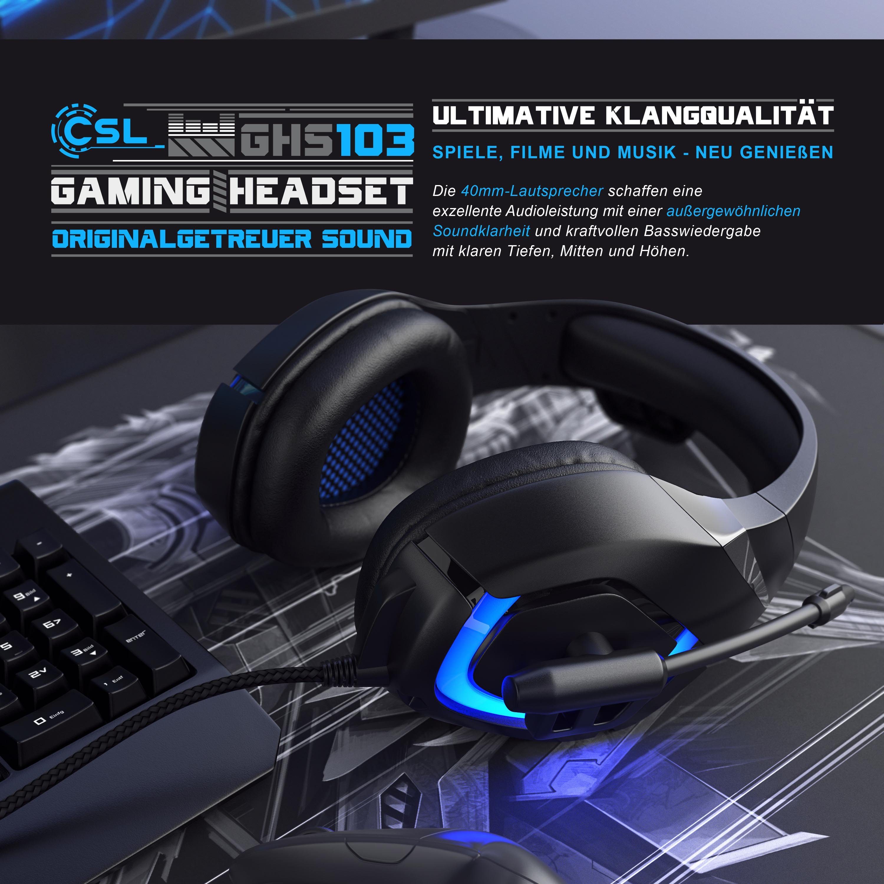 Gaming-Headset mit Pro) Kopfhörer für Mikrofon, /PS4/PS4 (GHS-103" CSL Windows/Mac/Linux