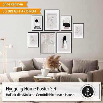 Hyggelig Home Poster Premium Poster Set - 7 Bilder Wandbilder Wohnzimmer Deko Collage, Linien (Set, 7 St), Knickfreie Lieferung Qualitätsdruck Dickes Papier