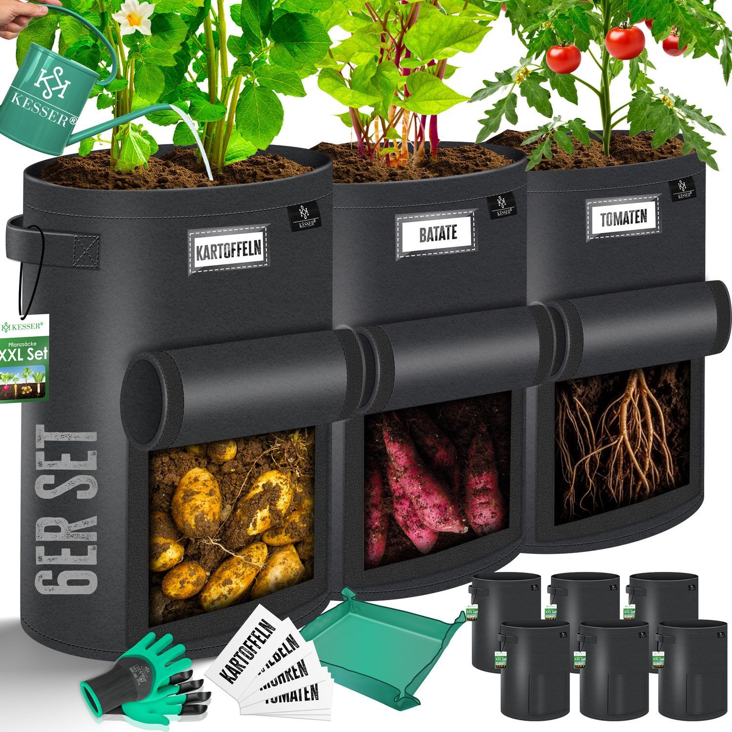 KESSER Pflanzkübel 6er-Set – XXL Pflanzsack für Kartoffeln & Gemüse (6 St), günstig online kaufen