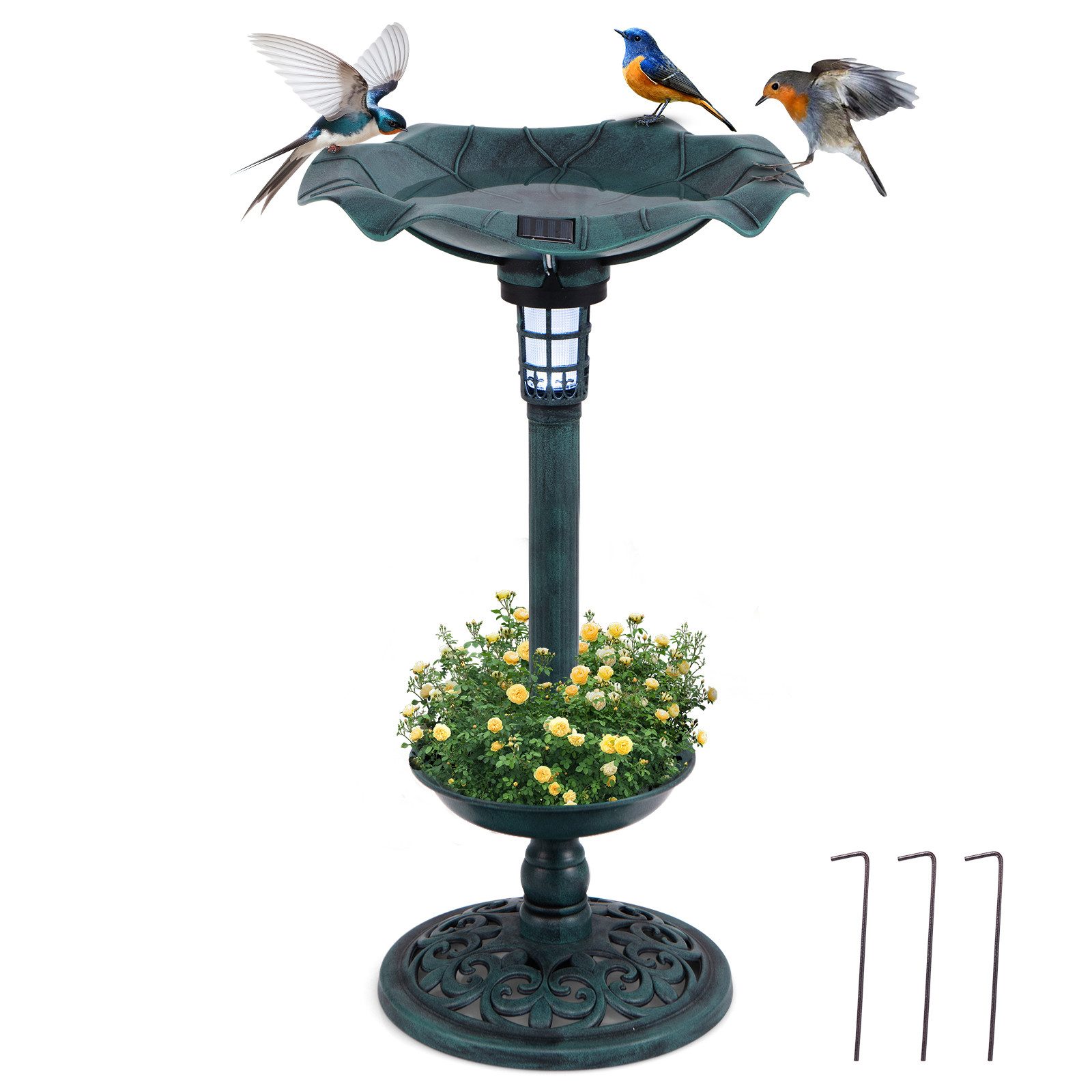 KOMFOTTEU Vogeltränke, Vogelbad Winterfest mit Solar Licht & Blumentopf günstig online kaufen