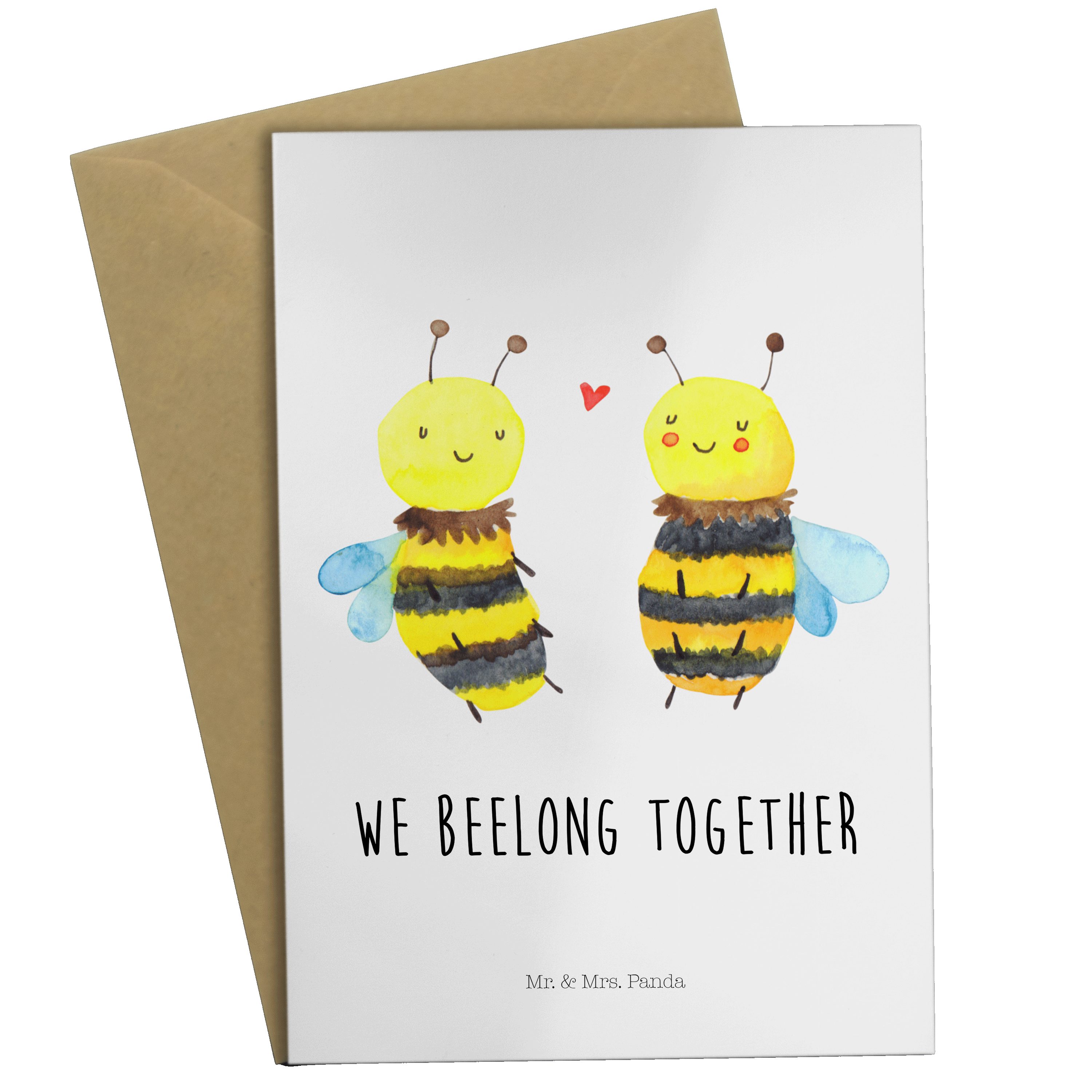 Mr. & Mrs. Panda Grußkarte Biene Verliebt - Weiß - Geschenk, Hummel, Glückwunschkarte, Klappkart