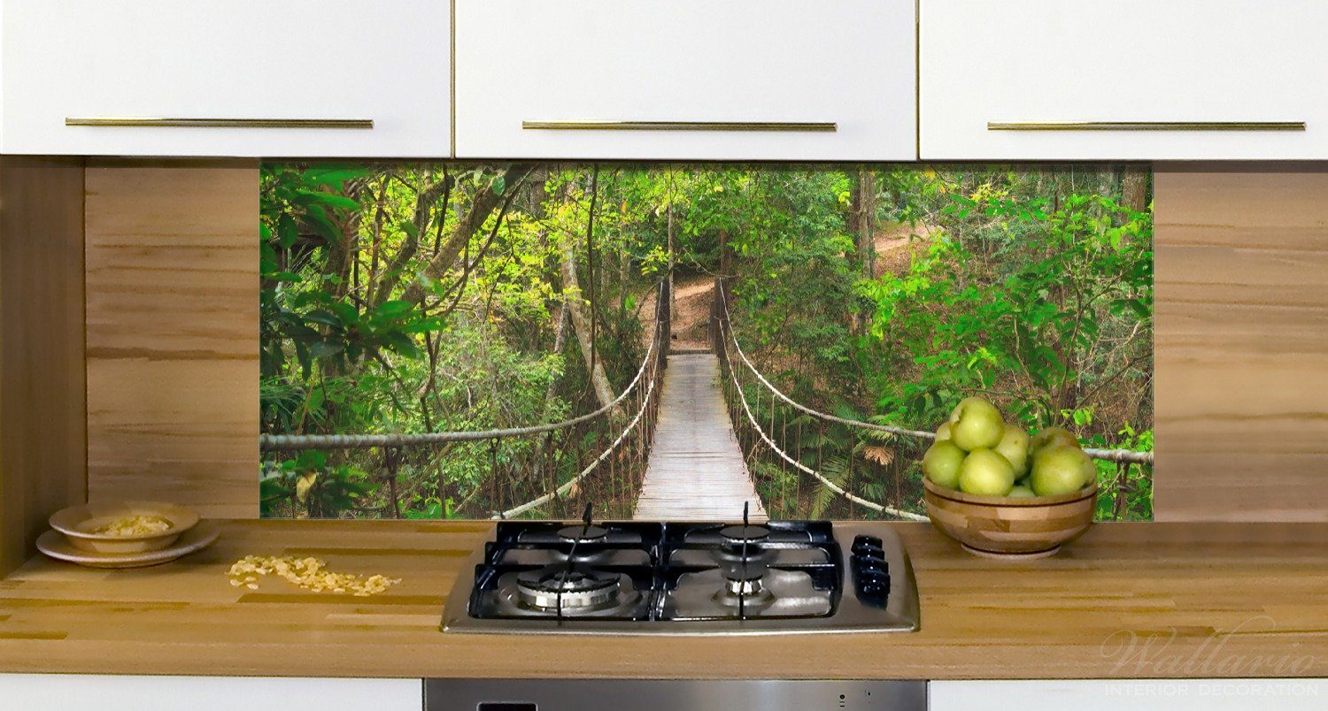 Hängebrücke grüner Urwald Dschungel, (1-tlg) Küchenrückwand Wallario im