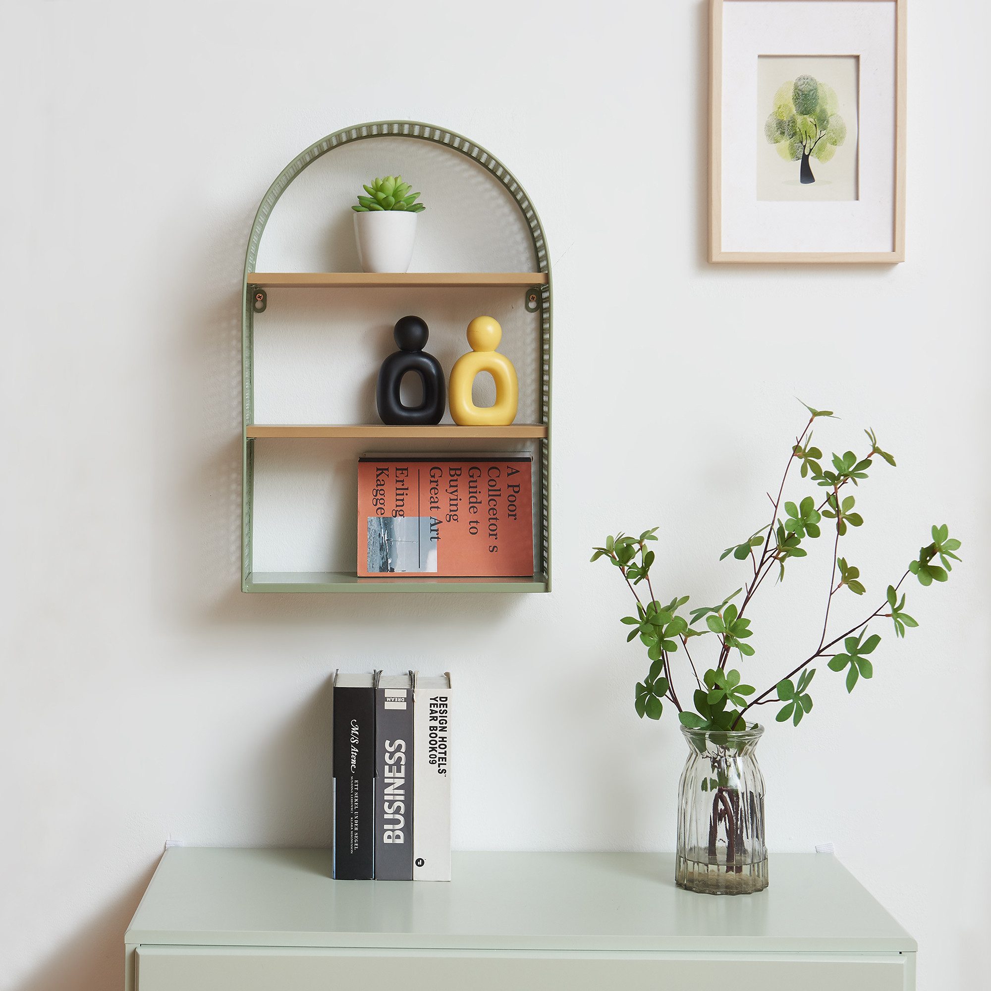 en.casa Wandregal, »Jäller« mit 3 Ablagen Metall 53 x 35 x 14 cm Grün