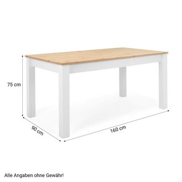 Homestyle4u Esstisch Tisch Küchentisch Ausziehbar Holz Weiß Wohnzimmer (kein Set)