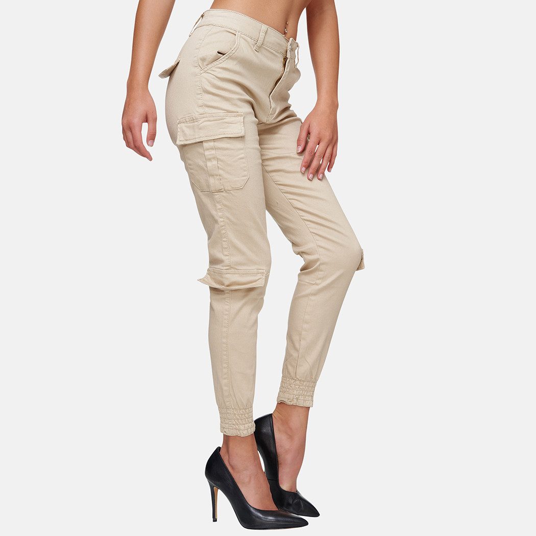 Elara Cargohose — Damen Cargo Hose Skinny Fit mit Taschen & Knöchelriemen