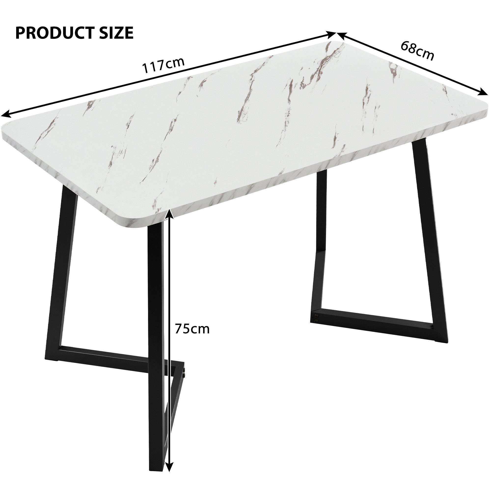 IDEASY Essgruppe 117×68×75cm Esstisch mit 4 Stühlen, Rückenlehne mit Rautenmuster, Polsterstuhl, MDF Tischplatte in Weißer,Schwarz Tischbeine