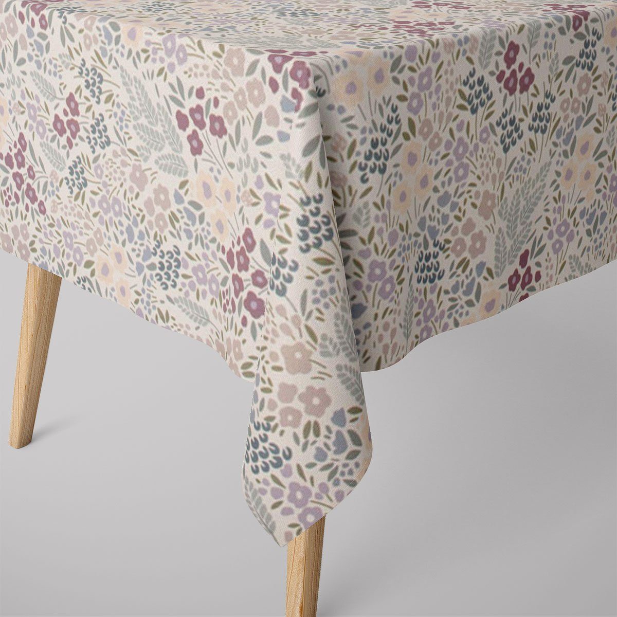 SCHÖNER LEBEN. Tischdecke Digitaldruck Blumenwiese cremeweiß lila, made in Germany,handmade