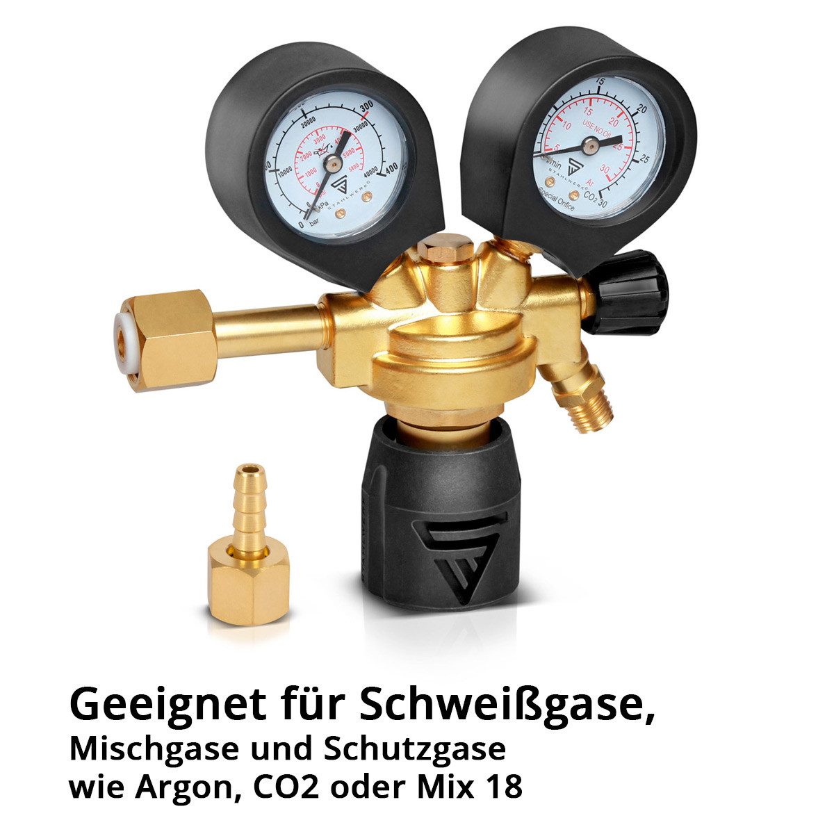 STAHLWERK Druckminderer Druckminderer ST-300 Pro bis 300 bar für Standard, 300 mbar, (Packung, 2-St., inklusive G 1/4" Tülle), für Schweißgase, Mischgase und Schutzgase