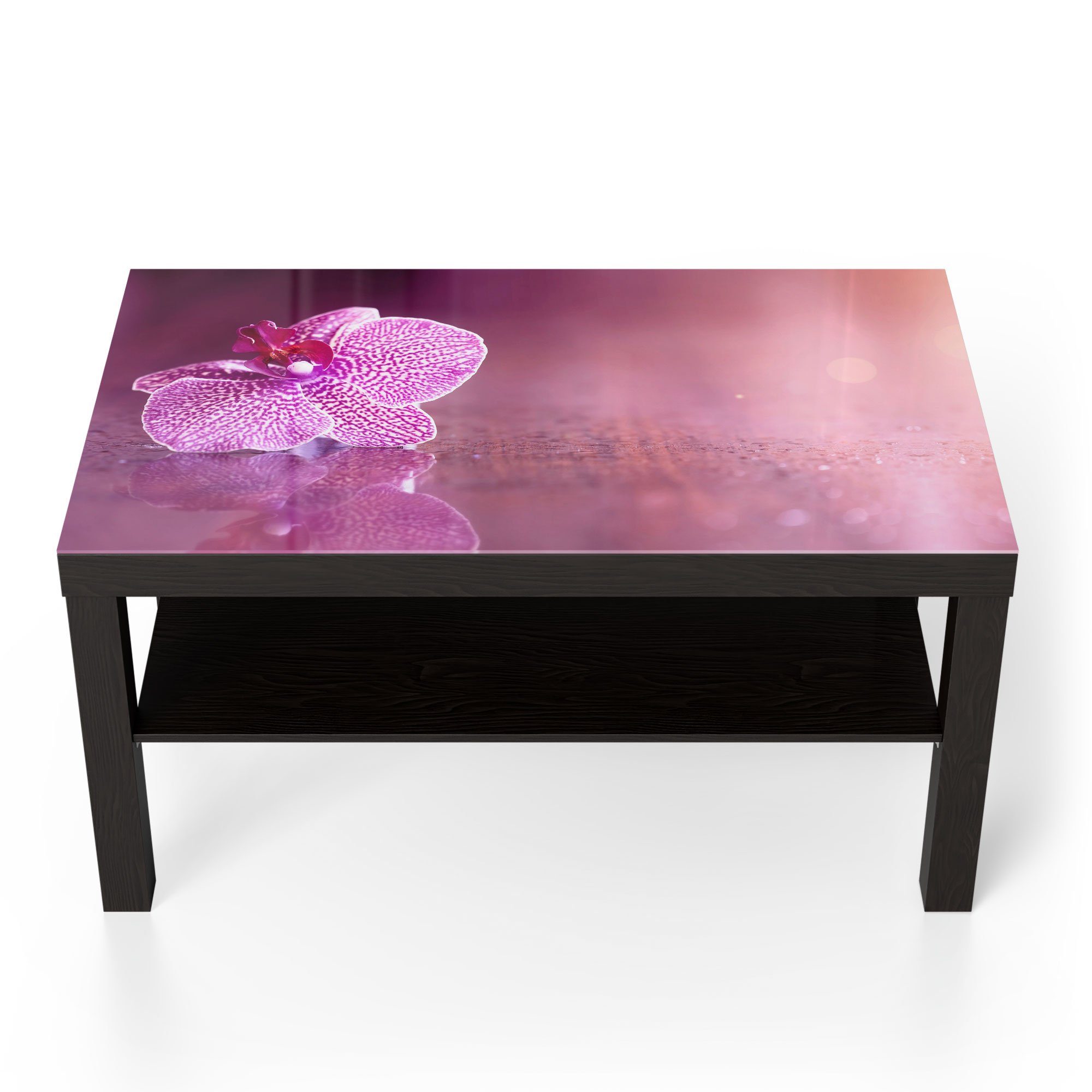 DEQORI Couchtisch Glastisch Beistelltisch Schwarz modern Glas 'Einzelne Orchideenblüte',