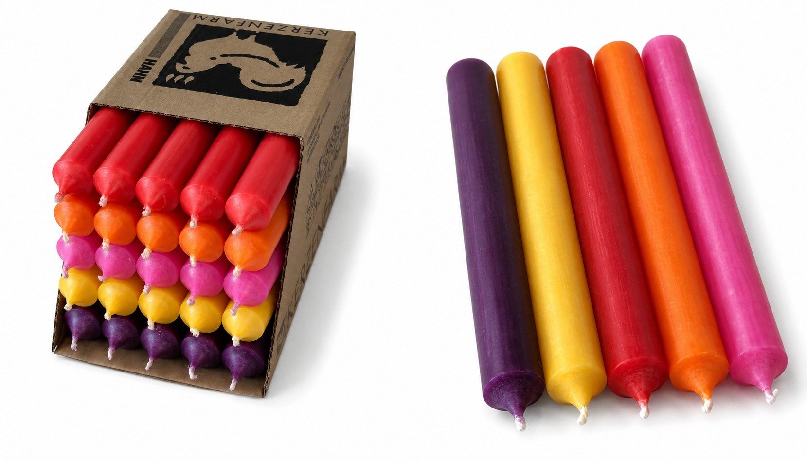 Hahn Kerzenfarm Spitzkerze Stabkerzen 22 mm 18 cm 25er Set 5 Farben Made in Germany