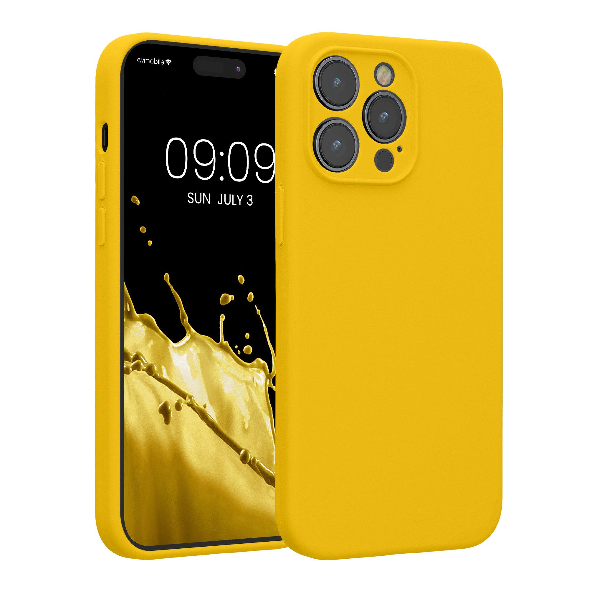 kwmobile Smartphone-Hülle Handyhülle für Apple iPhone 14 Pro Max Hülle, Hülle Silikon gummiert - Handyhülle - Handy Case in Strahlend Gelb