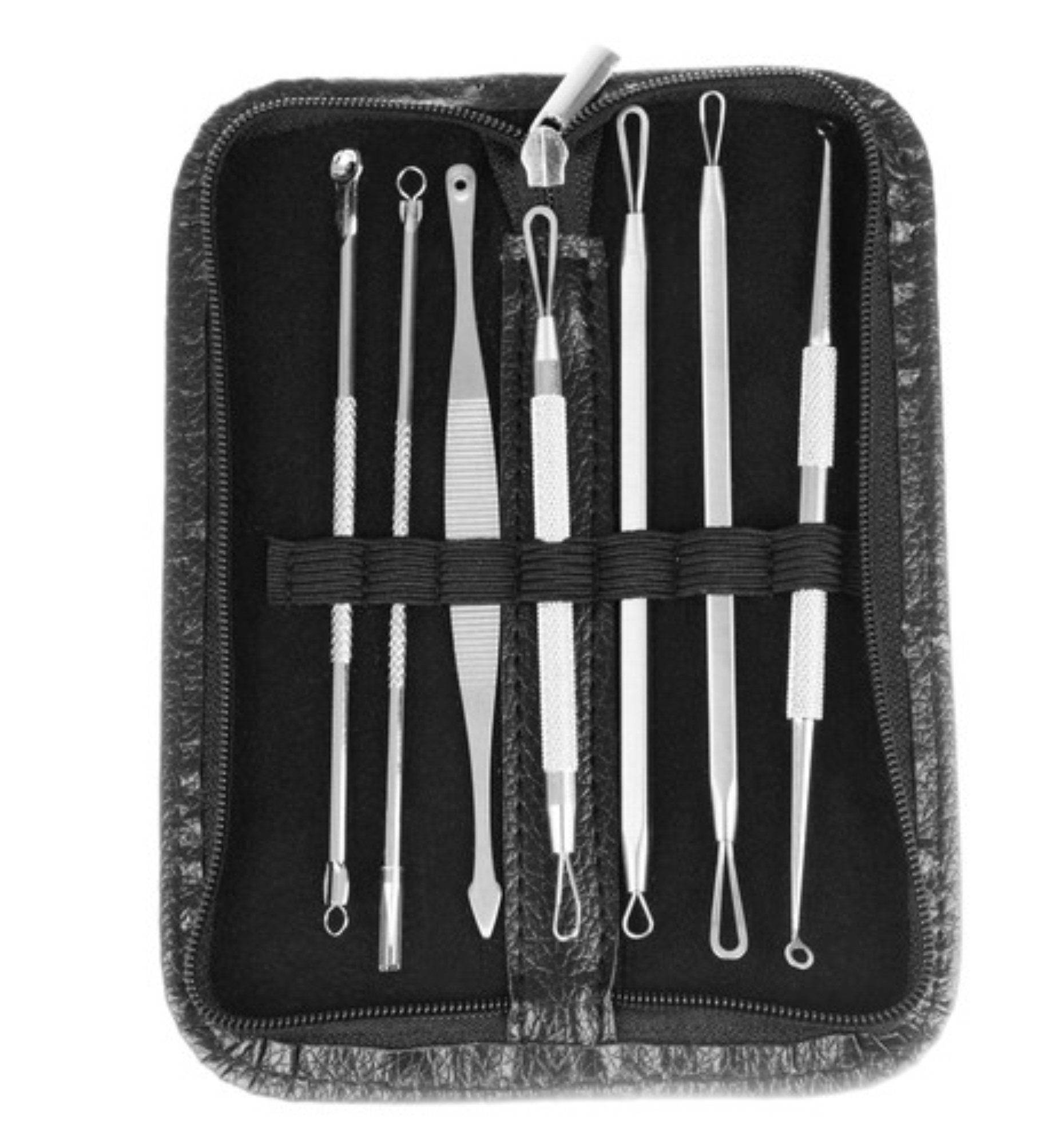 soulima Mitesserentferner Mitesser-Extraktor-Set: 7-tlg. Profi-Tools für effektive Hautpflege, Mitesserentferner-Set, 7-tlg., Set mit 7 doppelseitigen Löffeln und praktischem schwarzen Etui., Sichere Entfernung von Hautunreinheiten ohne Hautverletzungen.