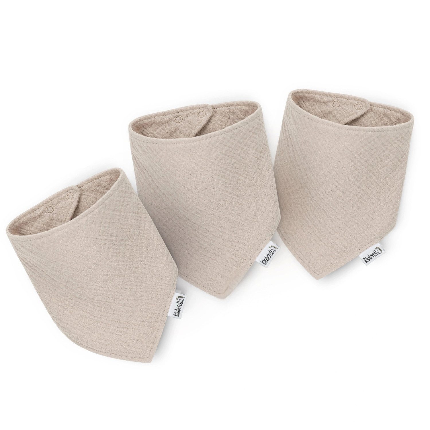 Räuberella Lätzchen 3er Set Musselin, Bio-Baumwolle Dreieckstücher – Zeitloses Soft Beige, (3-St), Perfektes Geschenk zu Taufe und Geburt
