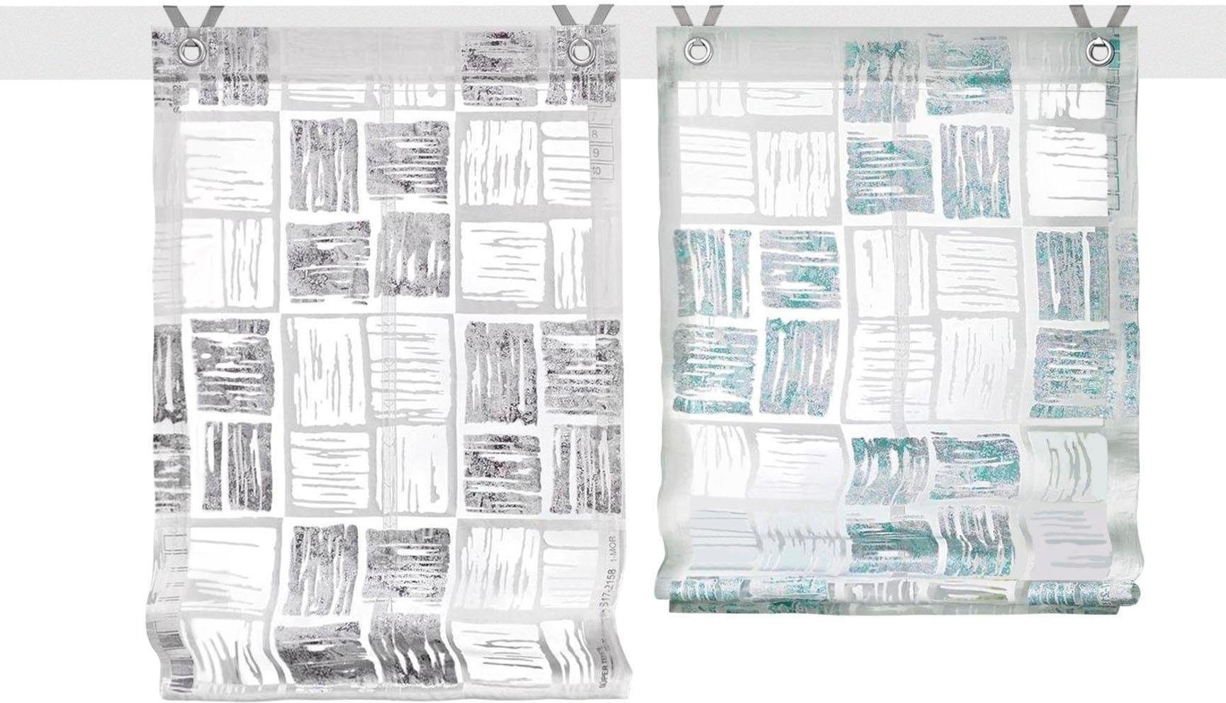 Raffrollo Tiziano, Kutti, mit Hakenaufhängung, freihängend, transparent, Polyester, Viskose, Hakenaufhängung türkis