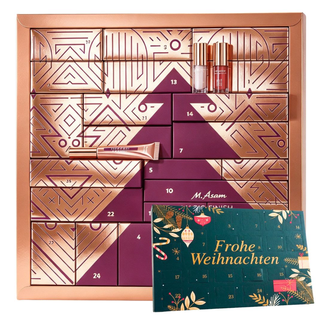 M. Asam Kosmetik-Adventskalender 2026 MAGIC FINISH + Asam Tisch Adventskalender 2er set Frauen Make-UP (Set, 48-tlg), 48 tlg - 24 Beautyprodukte + 24 Schokoladen Adventskalender - Damen