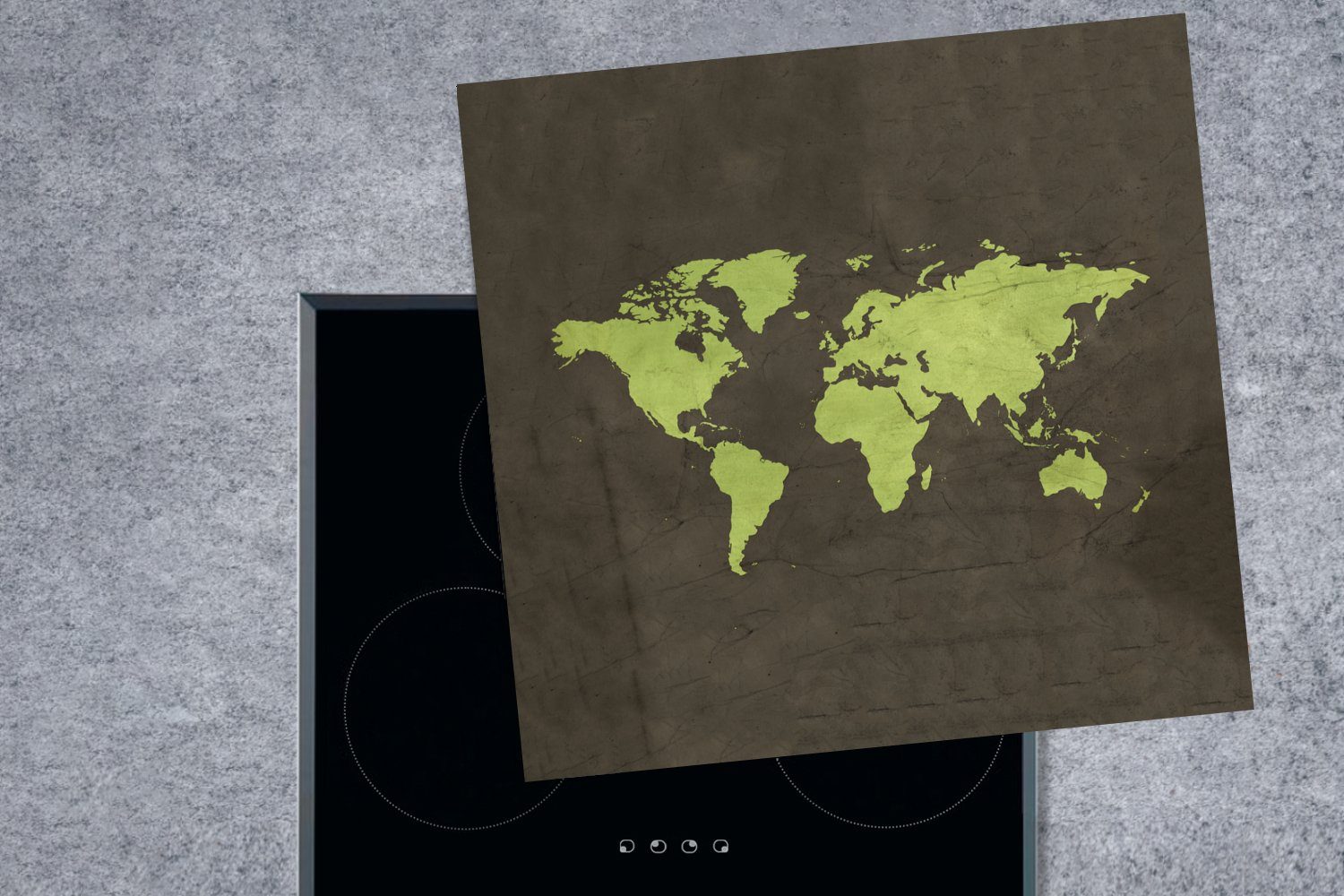 MuchoWow Herdblende-/Abdeckplatte Weltkarte - Vinyl, Topographie Ceranfeldabdeckung, Arbeitsplatte cm, küche tlg), 78x78 (1 für - Grün