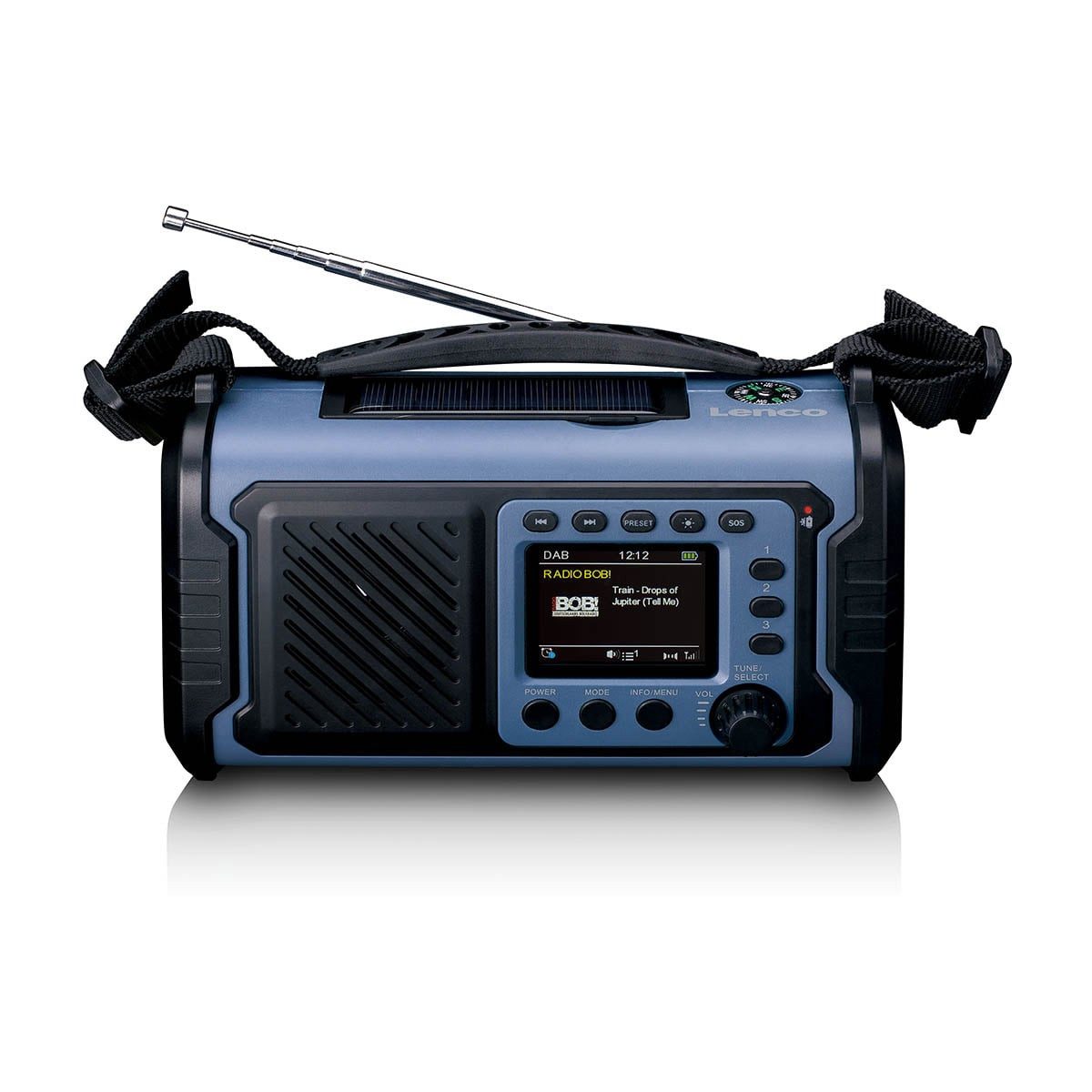 Lenco PDR-255BU Notfallradio (Notfunk, 3 W, DAB+, Bluetooth-Streaming, USB-C-Ladung, Handkurbel und Notrufsignal)