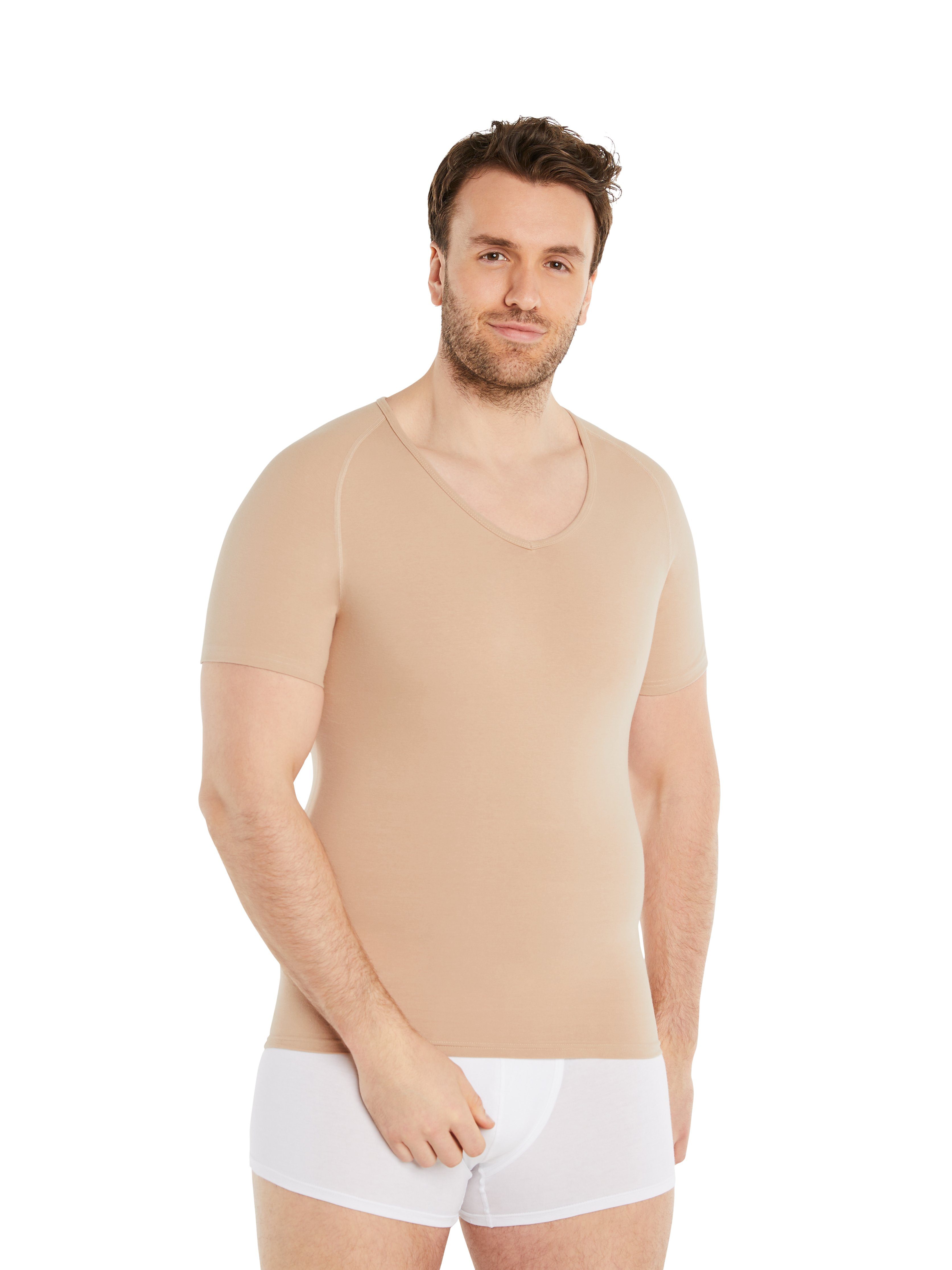 FINN Design Shapinghemd Shapewear Kompressions-Unterhemd Kurzarm Herren extra starke Kompression, eine Kleidergröße weniger Light-Beige