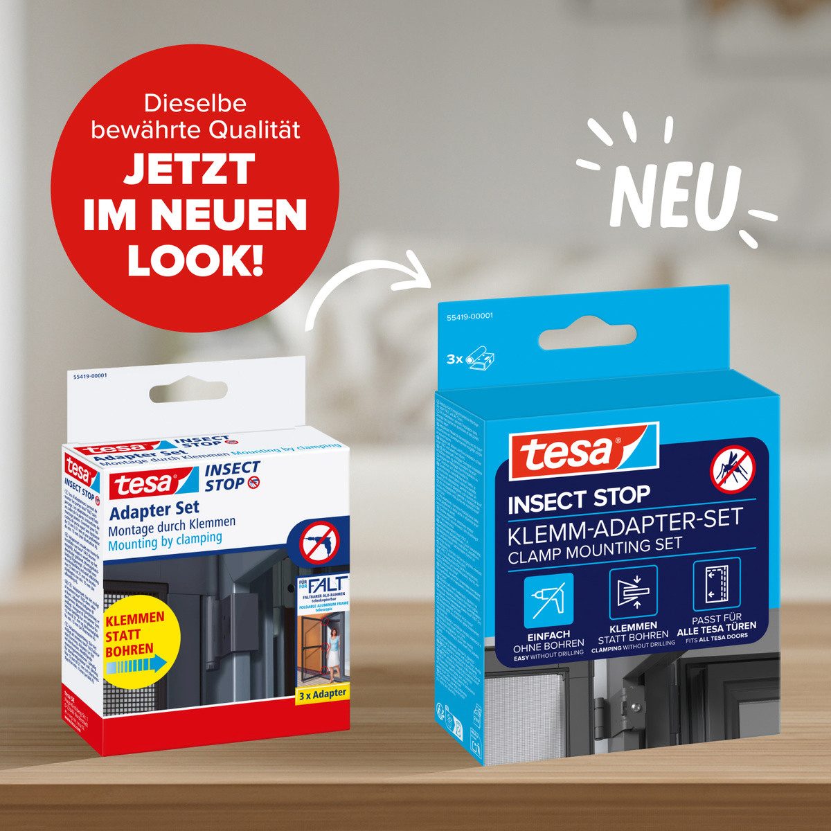 tesa Insektenschutz-Tür Klemm-Adapter-Set - Tür-Klemme, Montage KIT, (Packung, 3-St., Adapter für FALT Fenster-türen), INSECT STOP einfache Montage, ohne Bohren oder Schrauben