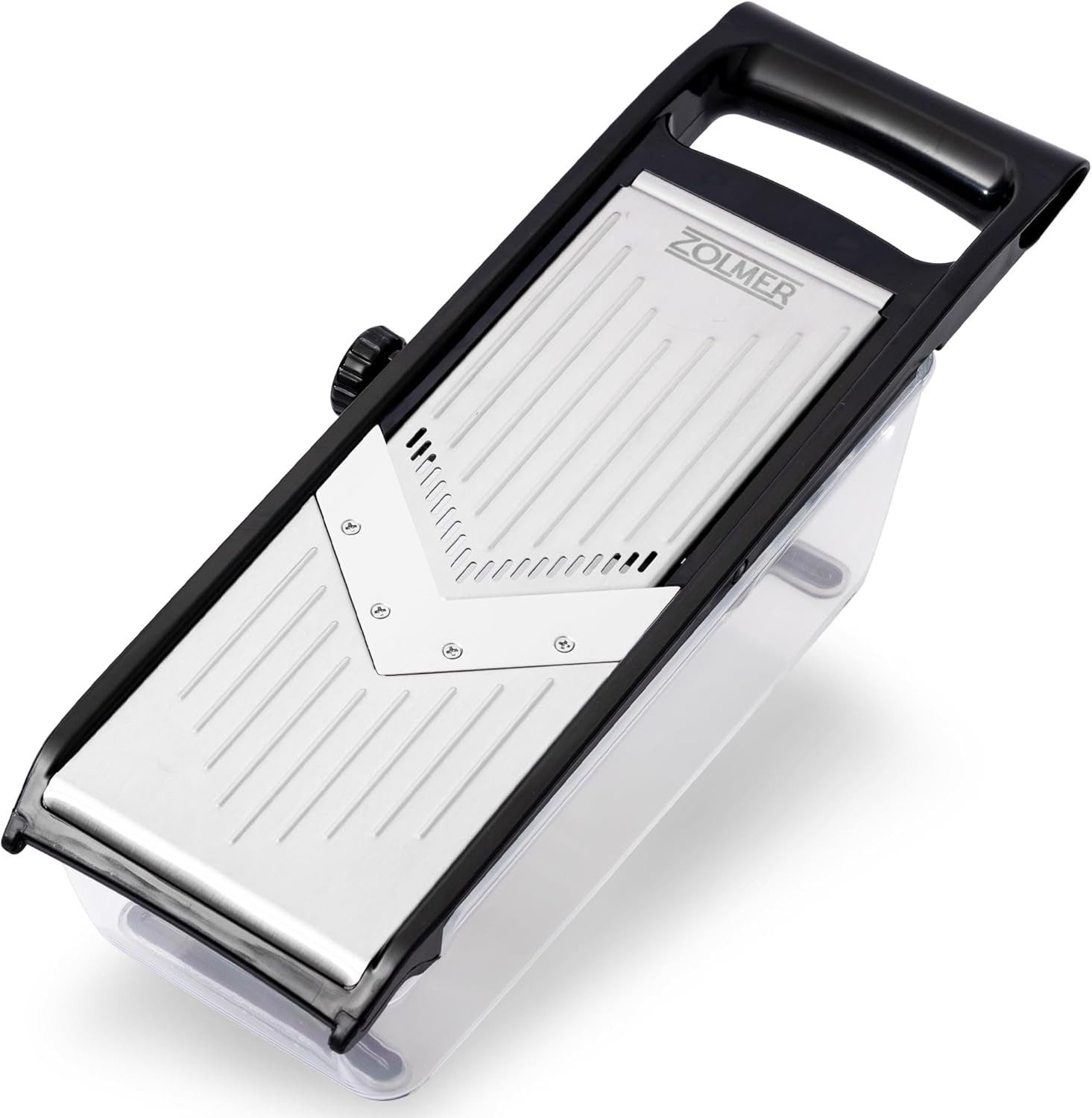 ZOLMER Gemüseschneider erstellbarer Gemüsehobel mit Zwei extra scharfen Julien Messer, Gemüsereibe inkl. Fingerschutz und Auffangschale