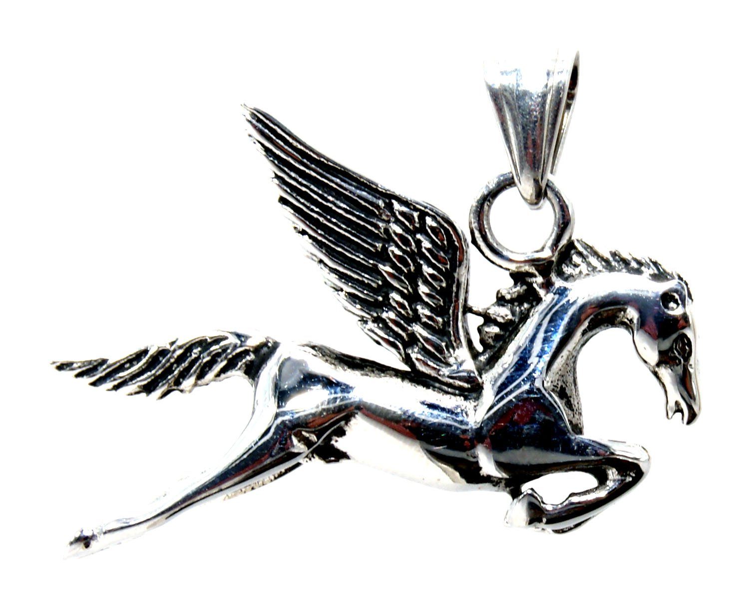 of Kettenanhänger beidseitig aus Kiss geflügeltes 3D Pegasus Edelstahl Pferd Leather