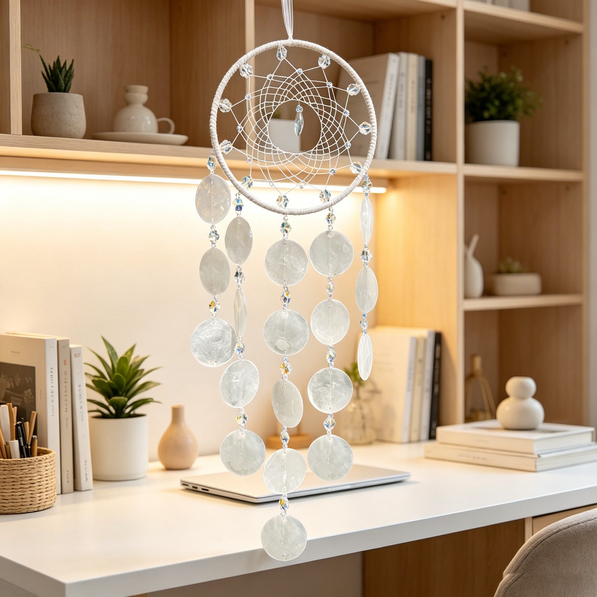 MOPUEA Windspiel Boho Hängender Traumfänger Vintage Kristall Windspiel Geode (Kristallperlen und Metallringen, 1 St., Vielseitig nutzbar für Wohnzimmer, Schlafzimmer, Balkon, Garten), mit eleganten Farben und dekorativen Elementen