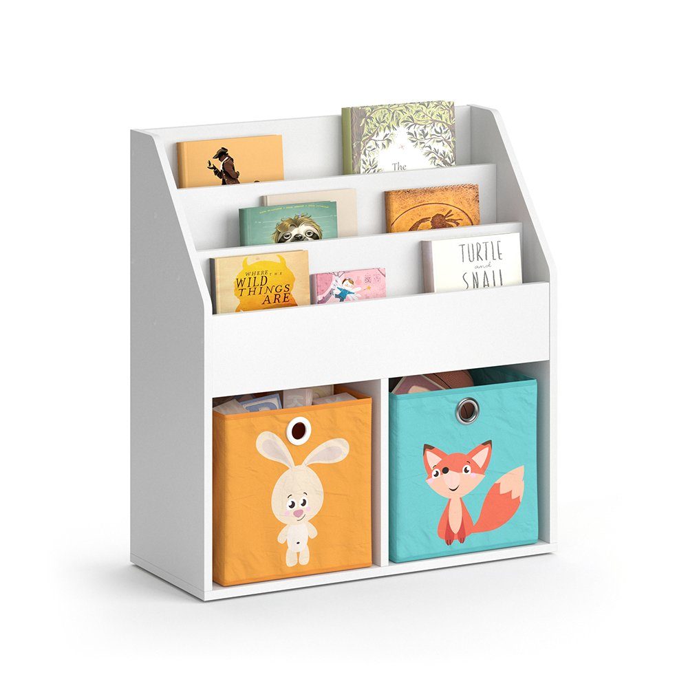 Vicco Bücherregal Kinderregal Spielzeugablage LUIGI (Orange, + Weiß Faltboxen (matt) Weiß Türkis) –