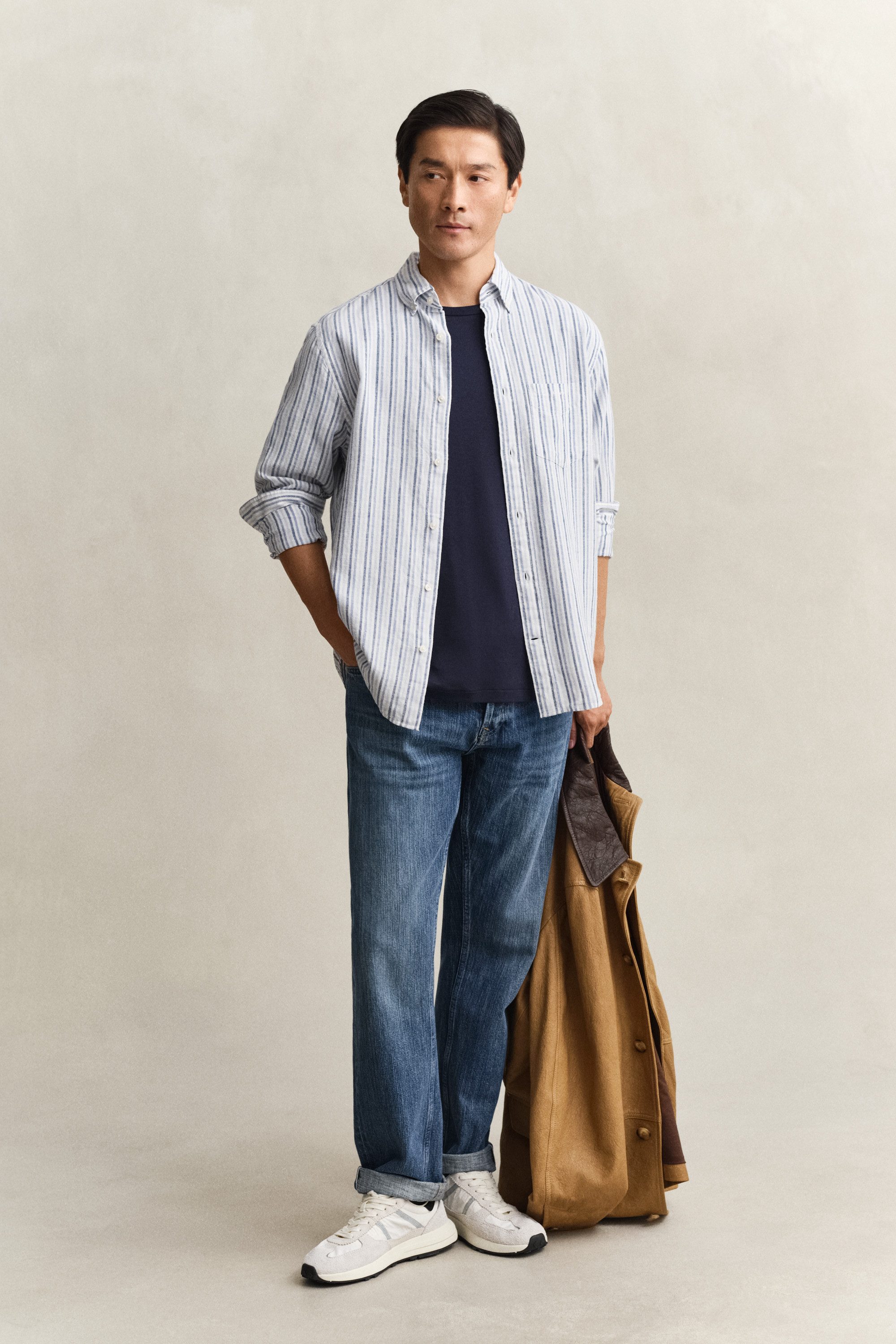 Gant Langarmhemd REGULAR COTTON LINEN STRIPE Regular fit mit Button-Down-Kragen