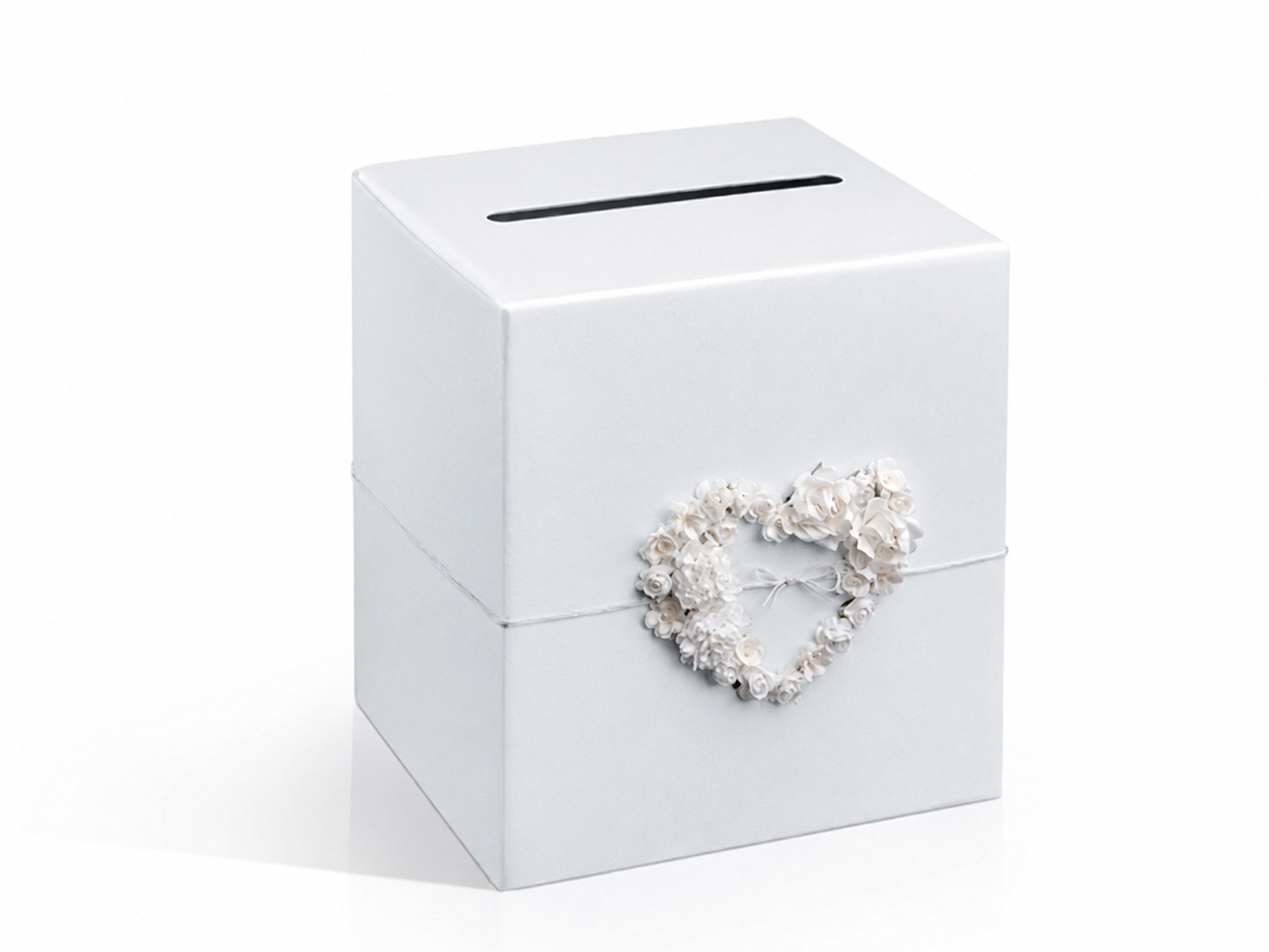 partydeco Geschenkbox, Briefbox für Karten 24x24cm aus Karton mit Rosenherz Weiß