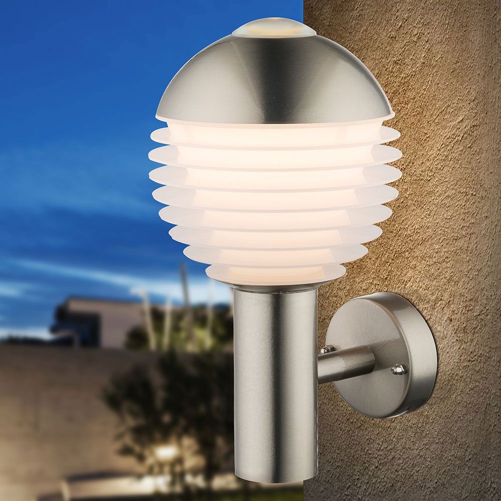 verbaut, fest Wandleuchte LED-Leuchtmittel Außenleuchte Warmweiß, Wandlampe Edelstahl für Außen-Wandleuchte, Globo Außen
