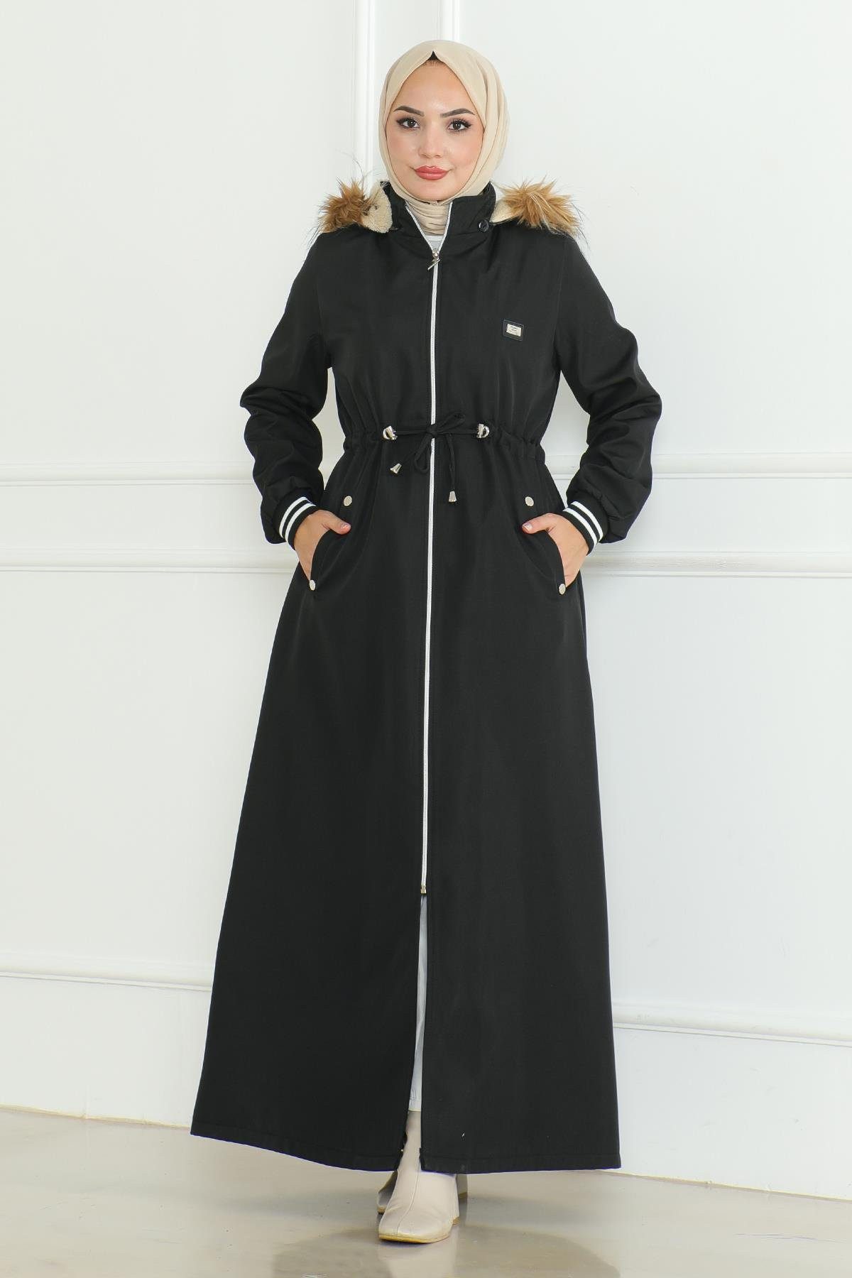 MODAMİHRAM Windbreaker Taba Gerippte Jacke mit Schnürdetail - 19215