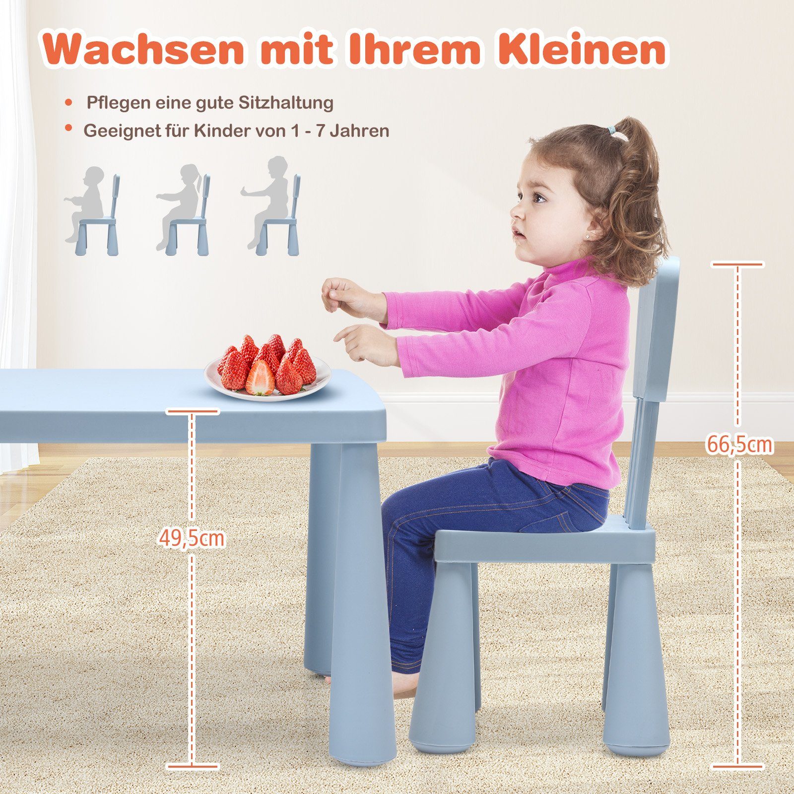 COSTWAY Kindersitzgruppe 3 TLG. Kindermöbel, (Kindertisch mit 2 Stühlen)