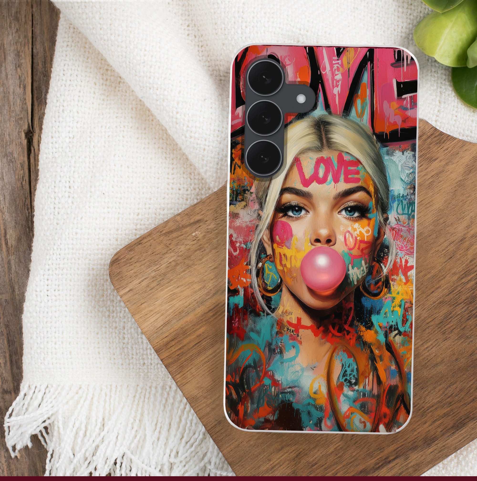 MuchoWow Handyhülle für Samsung Galaxy S25 FE Frau - Kaugummi - Graffiti - Liebe, Smartphone-Bumper, Print, Handy Schutzhülle Dünn