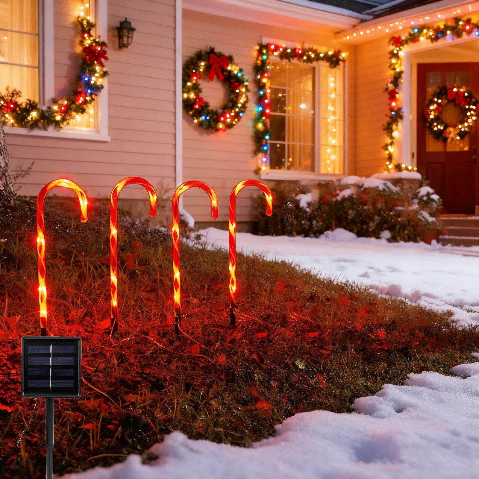 Jibenhome LED Dekolicht Solar Lichterkette Weihnachts-Zuckerstangen mit Erd günstig online kaufen